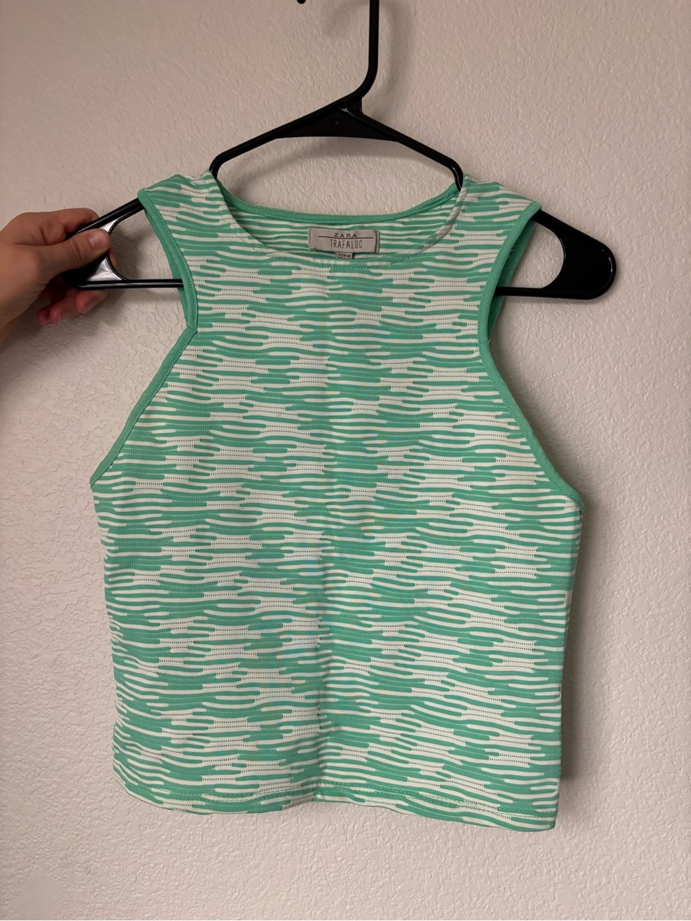 Zara Mint and White Patterned High-Neck Tank Top